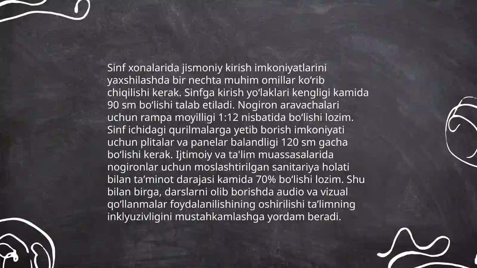 Koʻrishida, eshitishda va yengil darajadagi aqliy rivojlanishida muammosi boʻlgan bolalar inklyuziv taʼlimida sinf xonalari va dars jarayonini moslashtirish 3