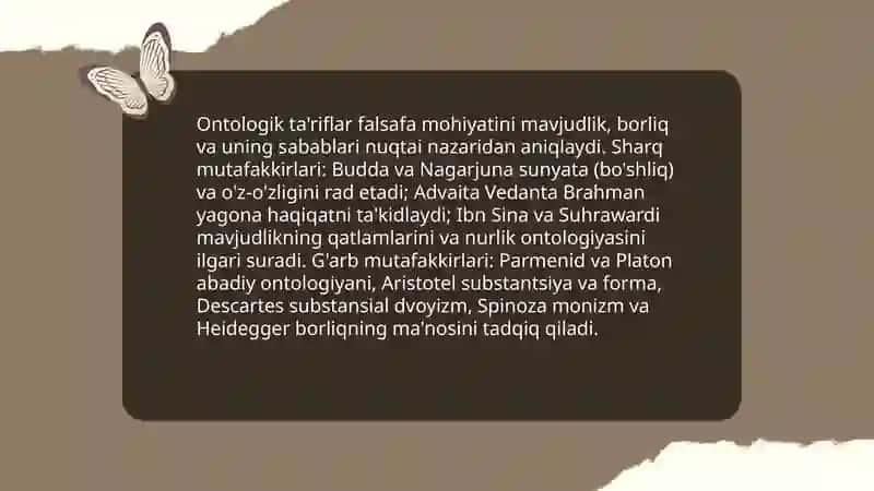 Falsafaning mohiyatiga oid Sharq va G'arb mutafakkirlari ta'riflarini tasniflash 3
