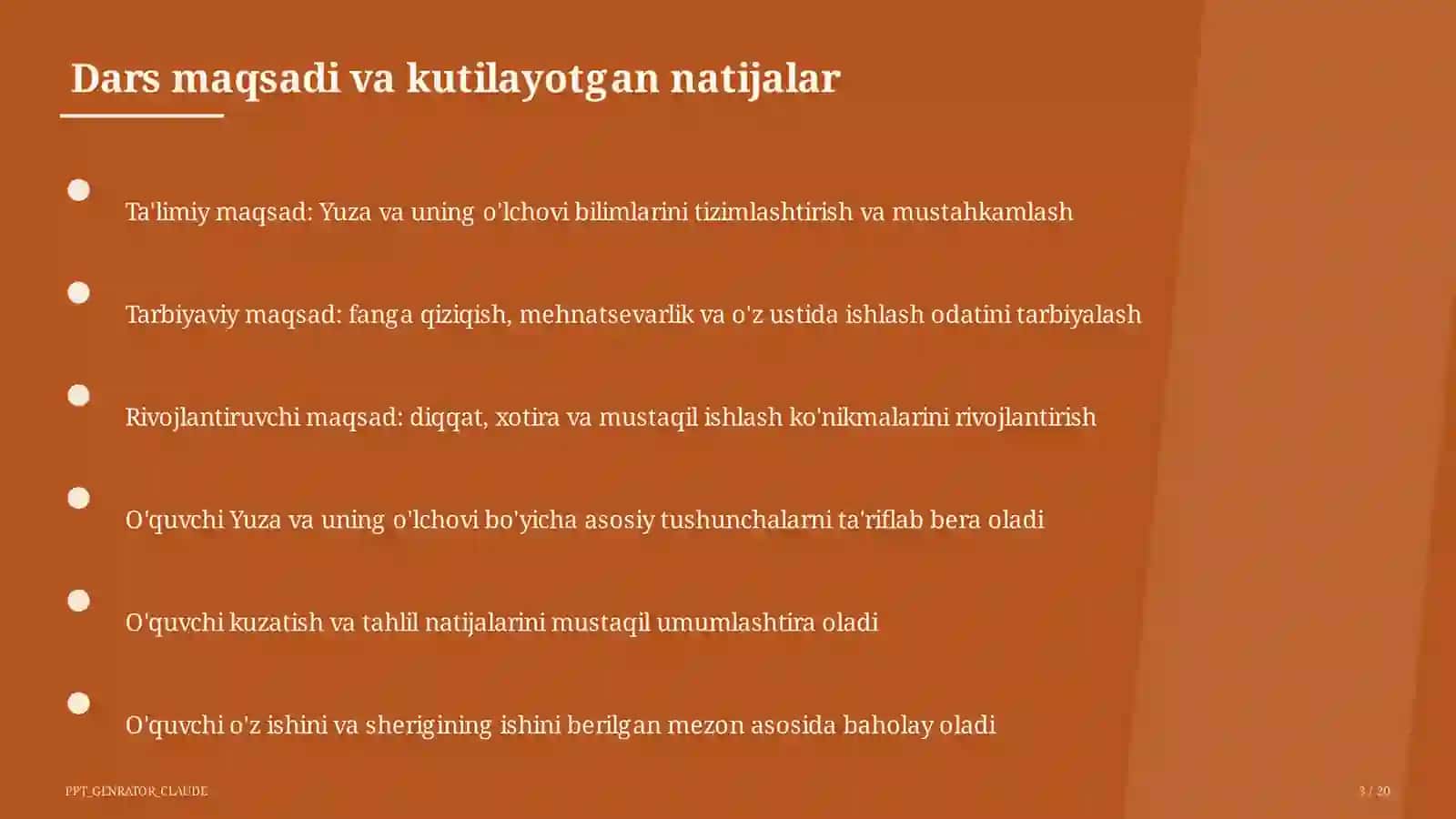 Yuza va uning o'lchovi (3-sinf) 3