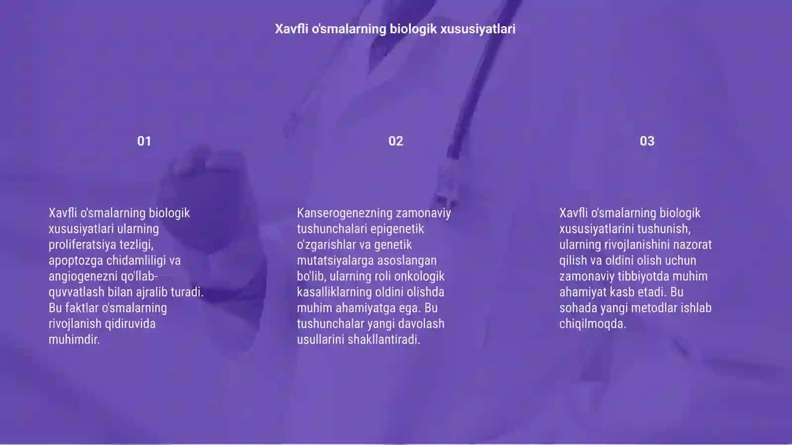 Xavfli o'smalaring biologik xususiyatlari .Kanserogenezning zamonaviy tushunchalari 3