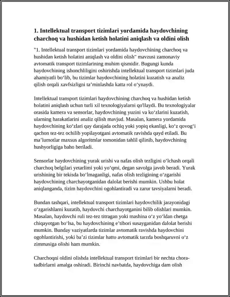 HAYDOVCHI ISHONCHLILIGINI OSHIRISHDA INTELEKTUAL TRANSPORT TIZIMLARI 3