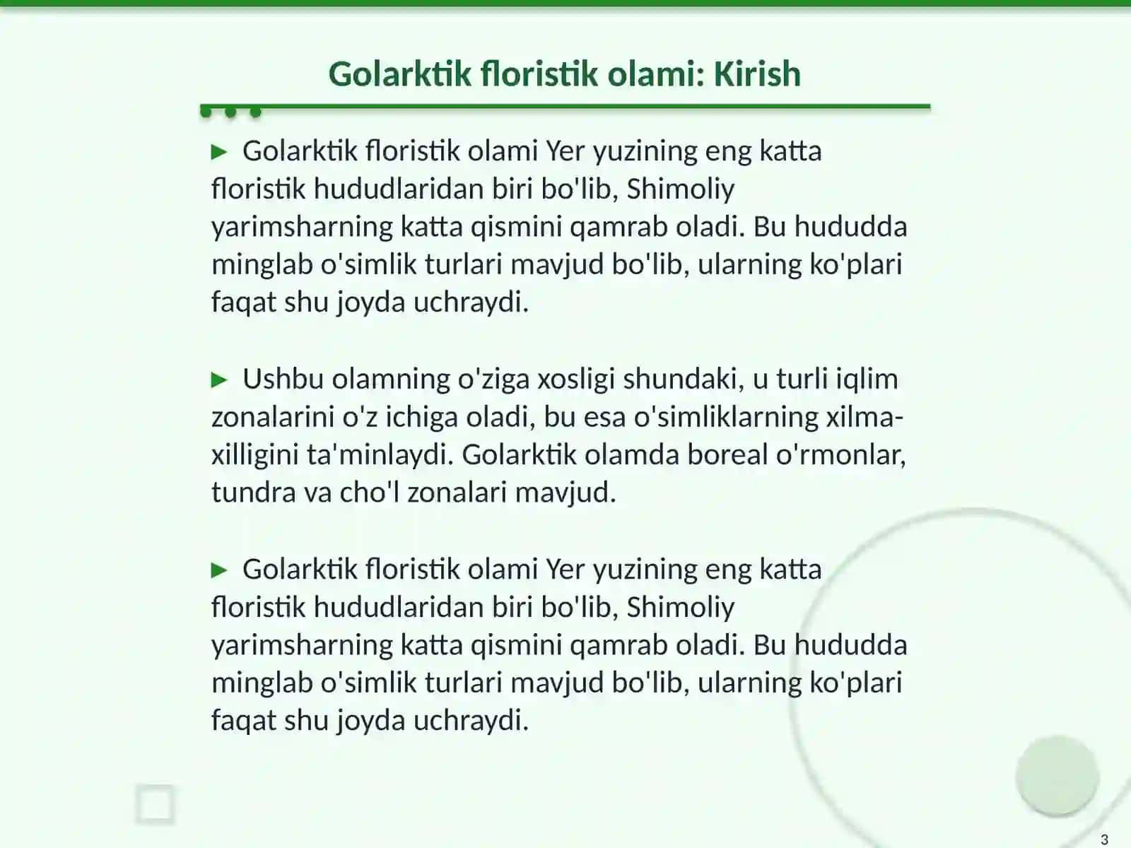 Golarktik floristik olami va uning kichik olamlarini kontur xaritaga tushuntirish 3