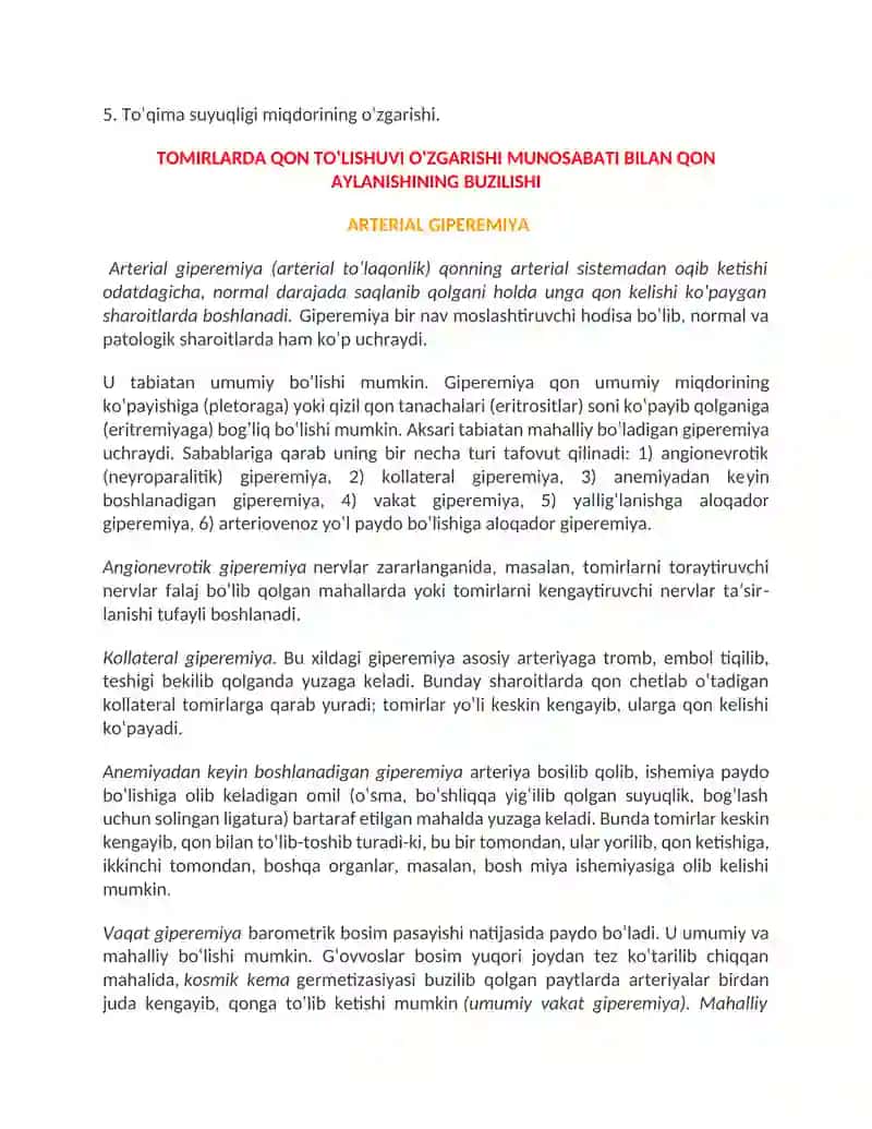 Gemodinamika  buzilishi, tromboembolik kasalliklar va shok. Giperemiya va dimlanish. 3
