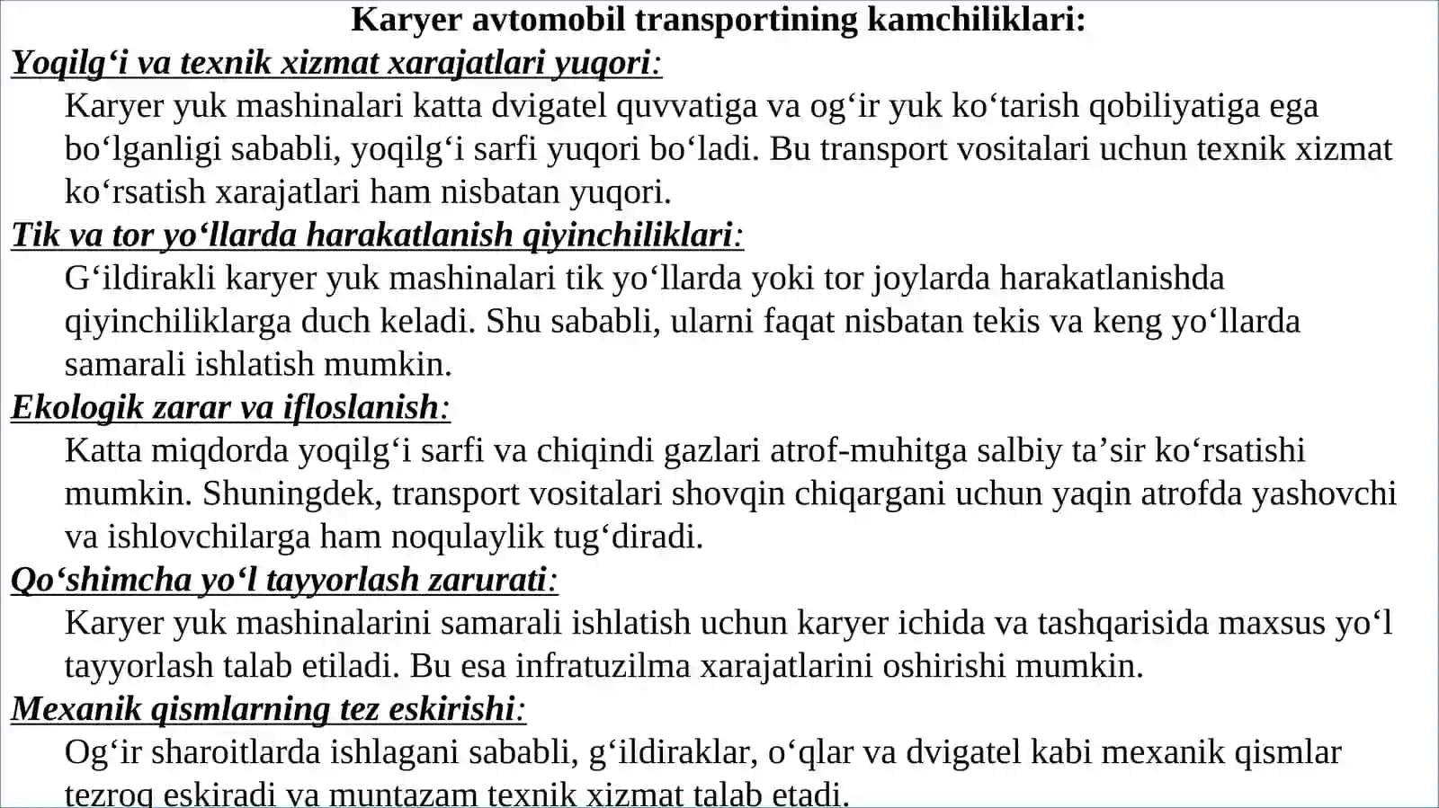 8-Mavzu Karyer avtomobil transporti tuzilishi va asosiy qismlari 3