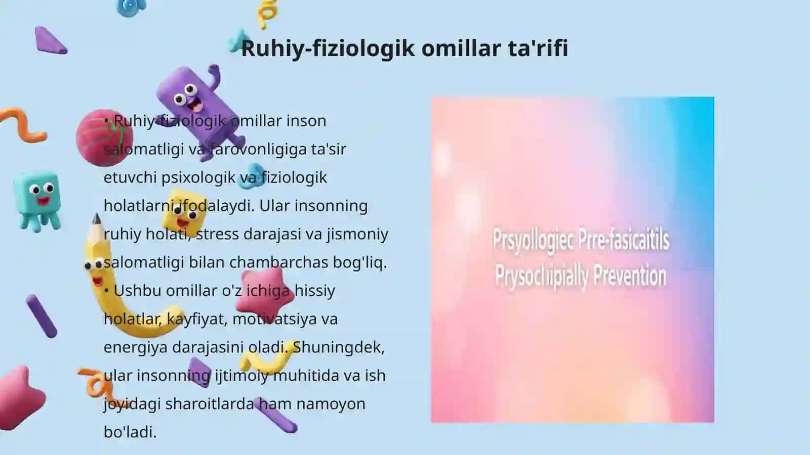 Ruhiy-fiziologik omillarga gigiyenik tarif, organizmga ularning zararli tasirini oldini olish tadbirlari 3