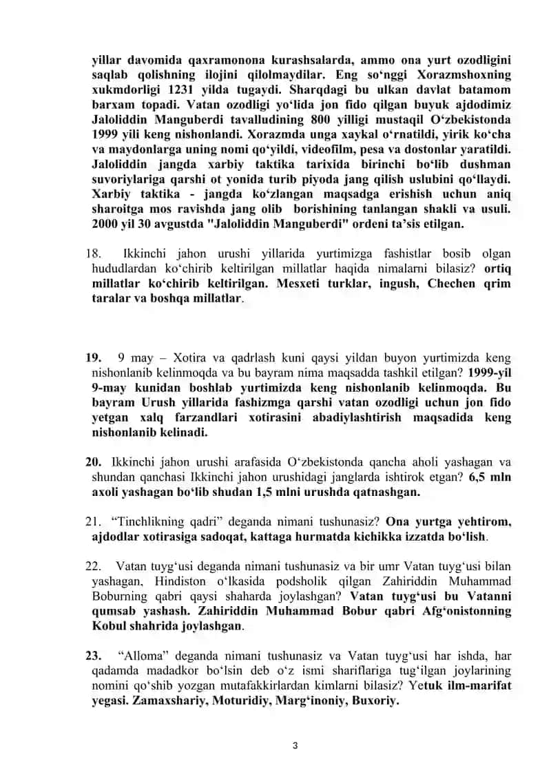 Safdorlar IIB ga kiruvchilar uchun tarbiya, tarix, huquq fanlaridan test javoblari 3