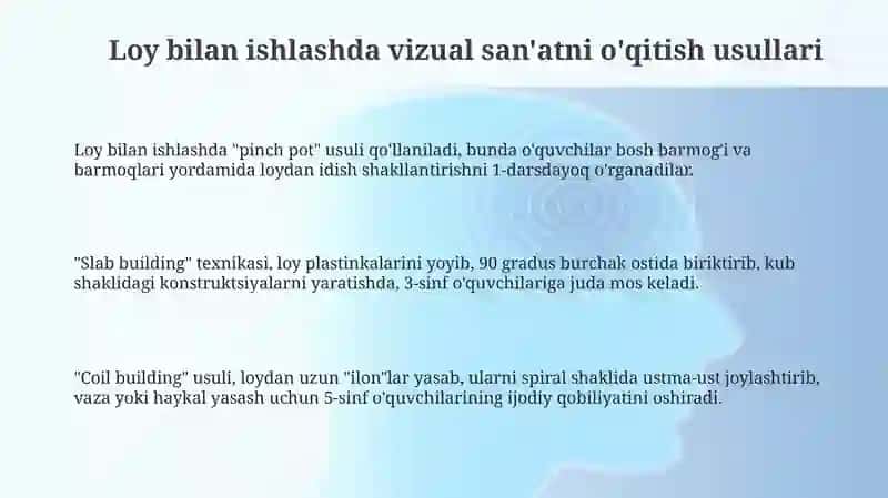 Tasviriy faoliyatga oʻrgatish metodikasi da loy ishi 3