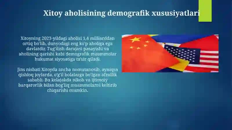 Xitoy davlatining aholisi va mehnat bozori korsatkichlari tahlili 3