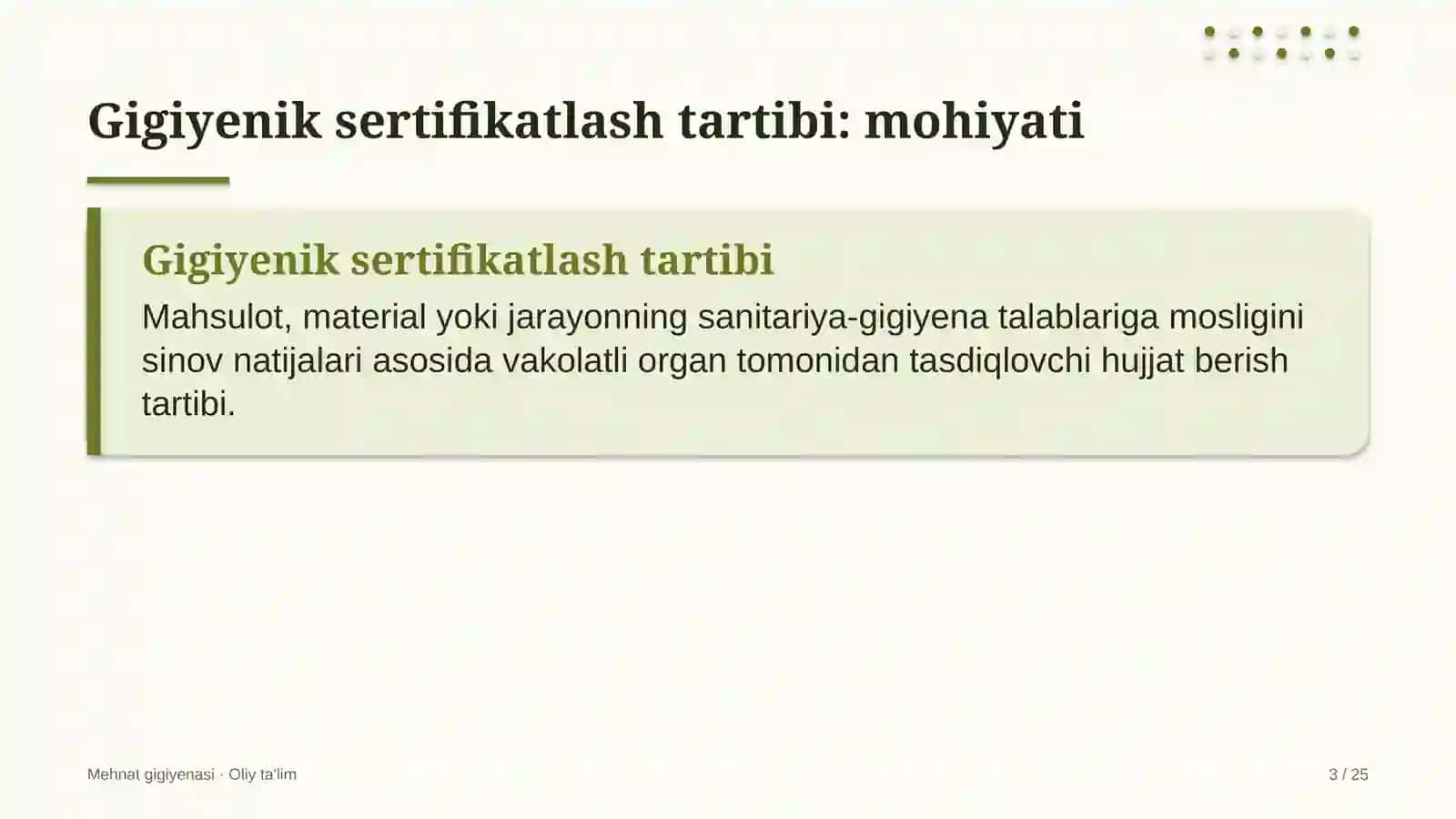 MEHNAT GIGIYENASI · OLIY TA'LIM 3