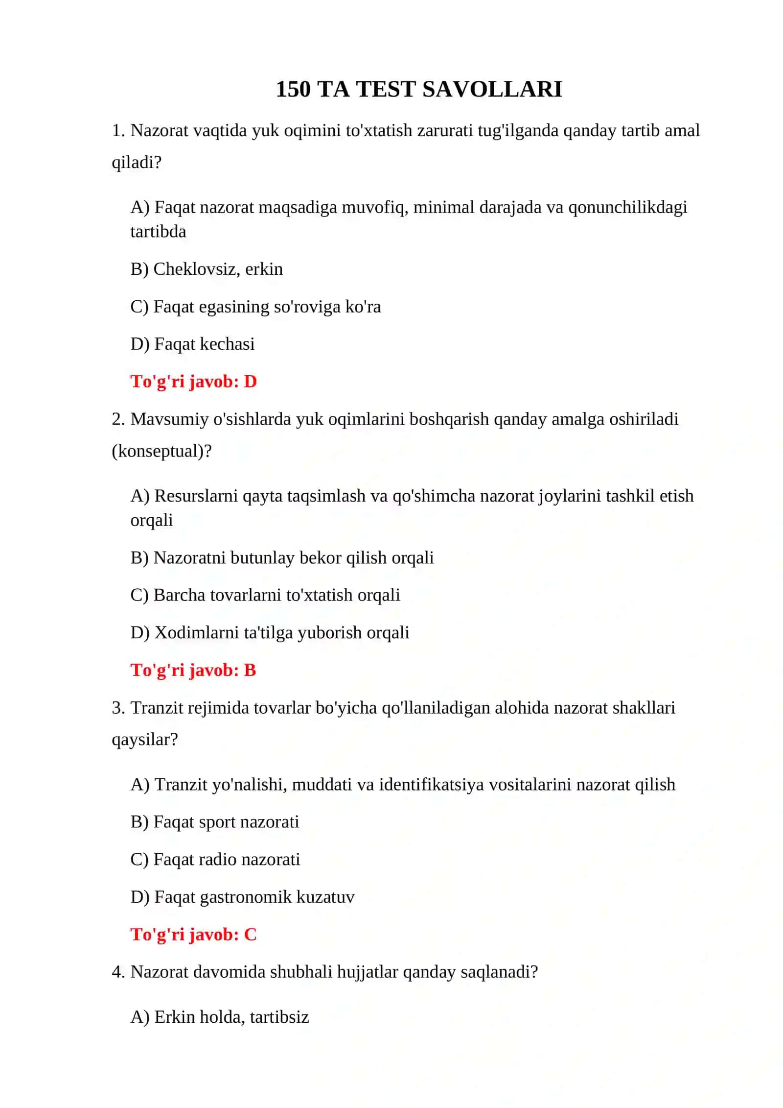 BOJXONA NAZORATI IMTIHON SAVOLLARI 3