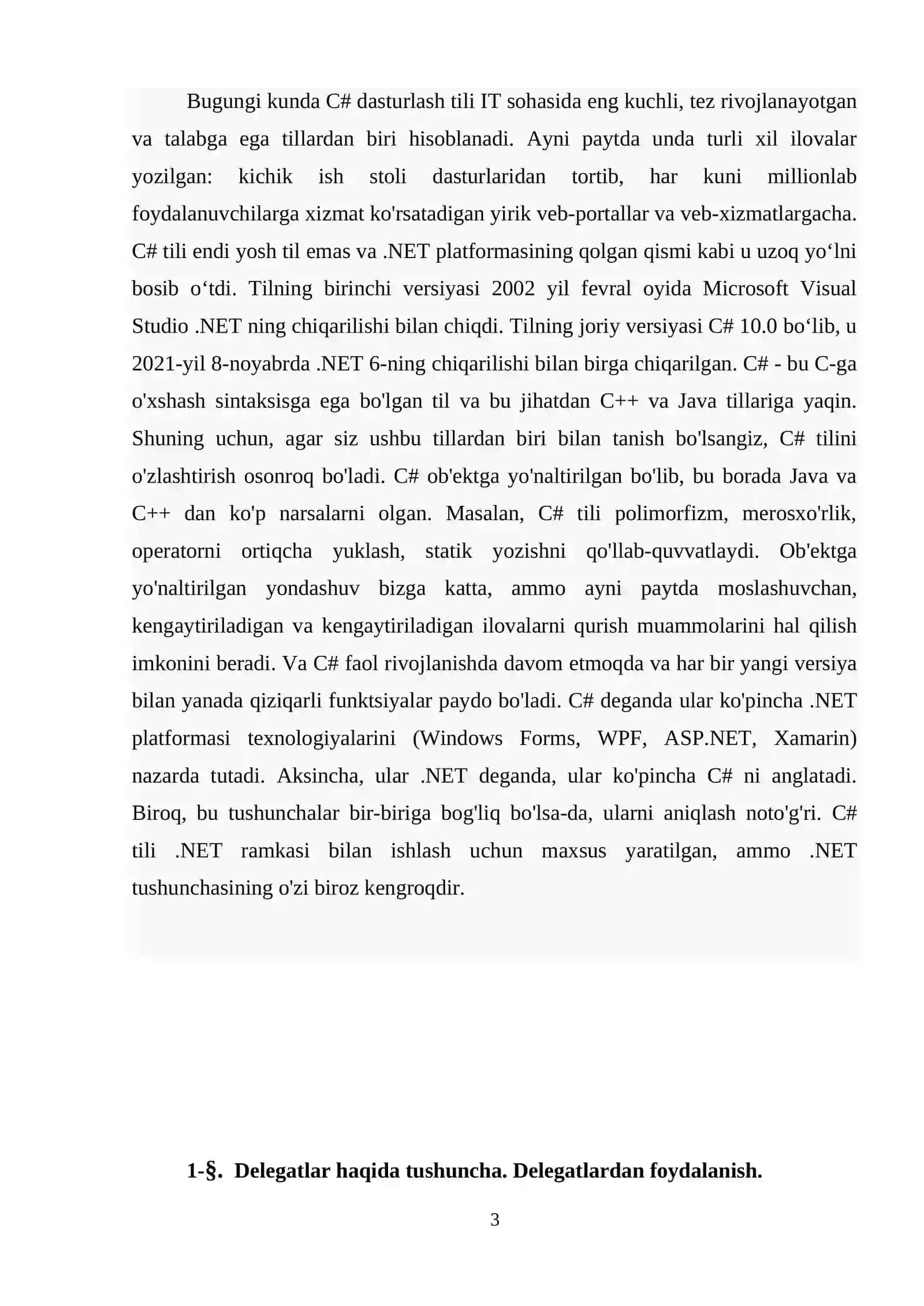 “C# dasturlash tilida delegatlar, hodisalar va lyambda ifodalar” mavzusiga oid yozgan KURS ISHI 3