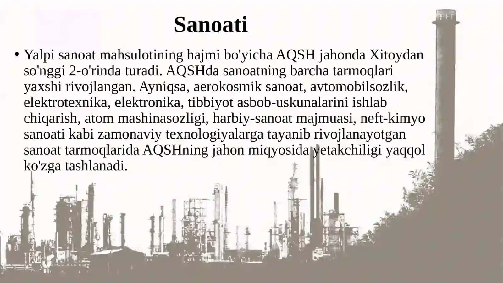 Amerika Qóshma Shtatlari xo‘jaligi va iqtisodiy rayonlari degan mavzuda slayd ishi. 9-sinf geografiya fanidan dars ishlanma. 3
