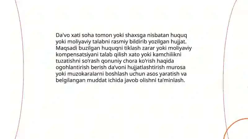 Da'vo xati, iltimos xati, so'rov xatining yozilish tartibi 3