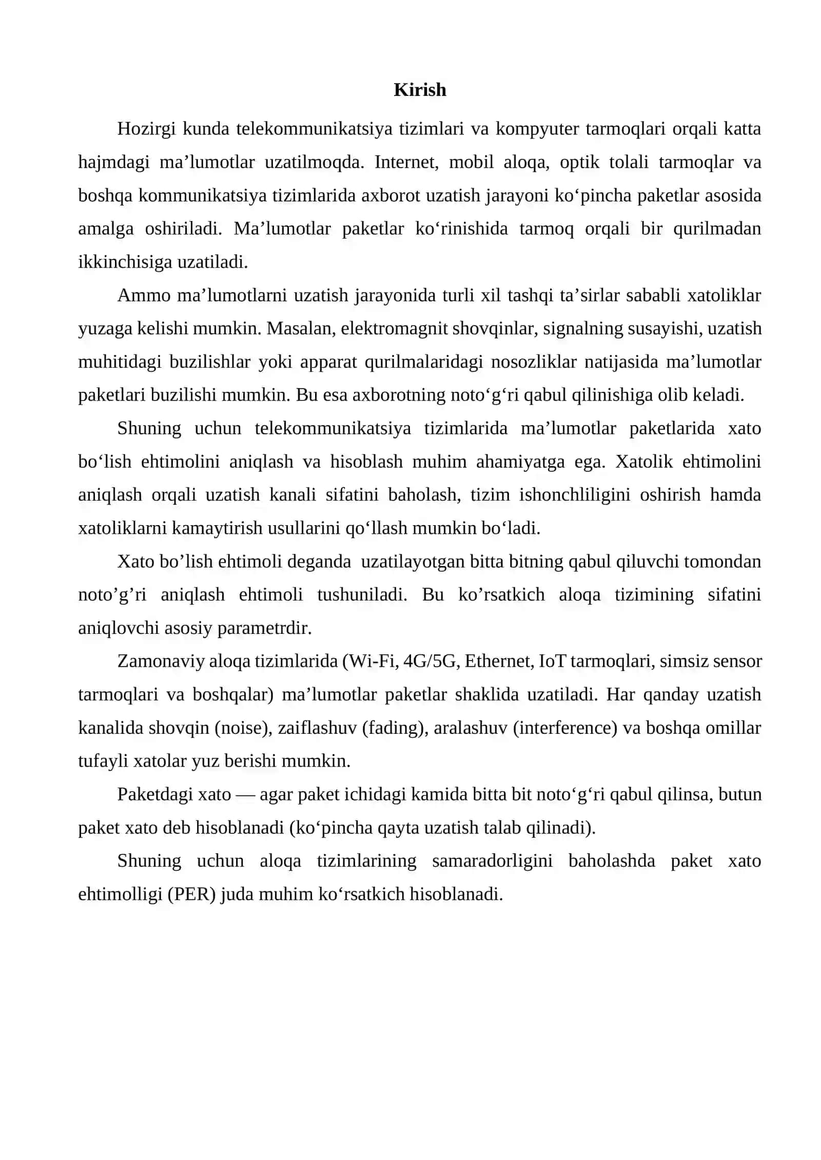 Ma’lumotlar paketlarida xato bo‘lish ehtimolini hisoblash 3