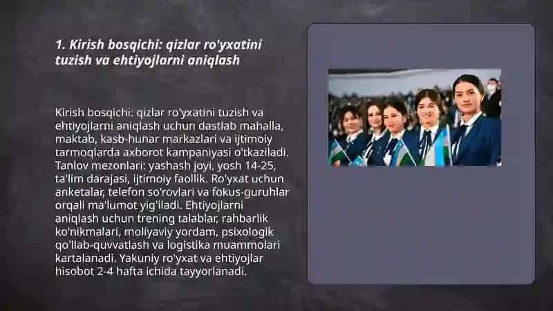 "Qizlar ovozi" klubi koordinatorlarini saralash bosqichi 3