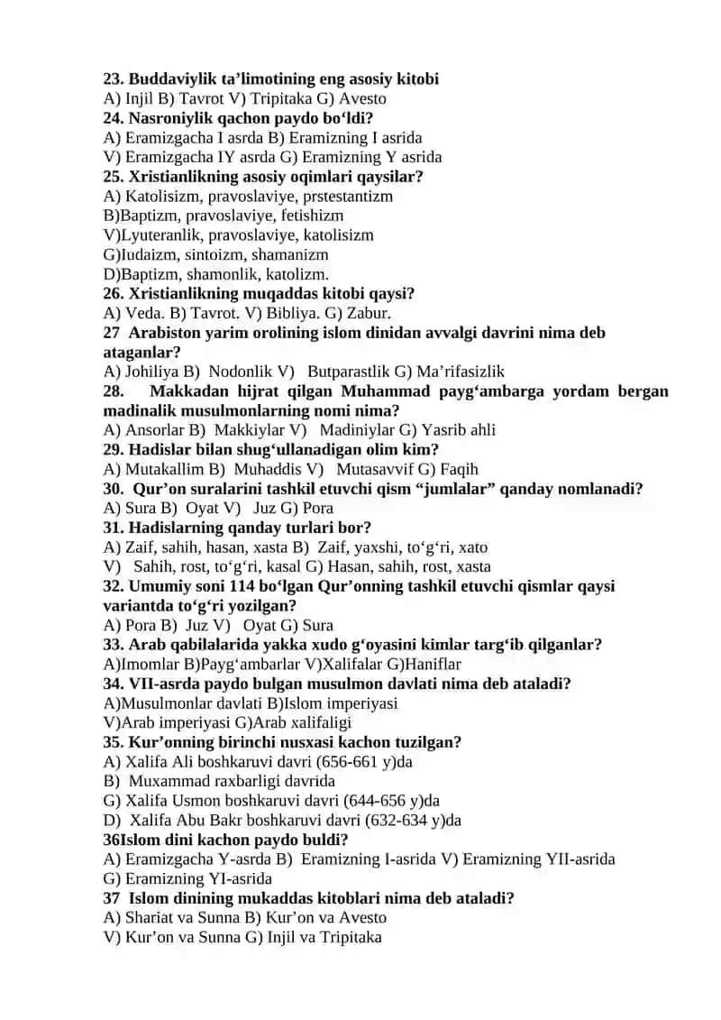 Dinning haqida savollar 3