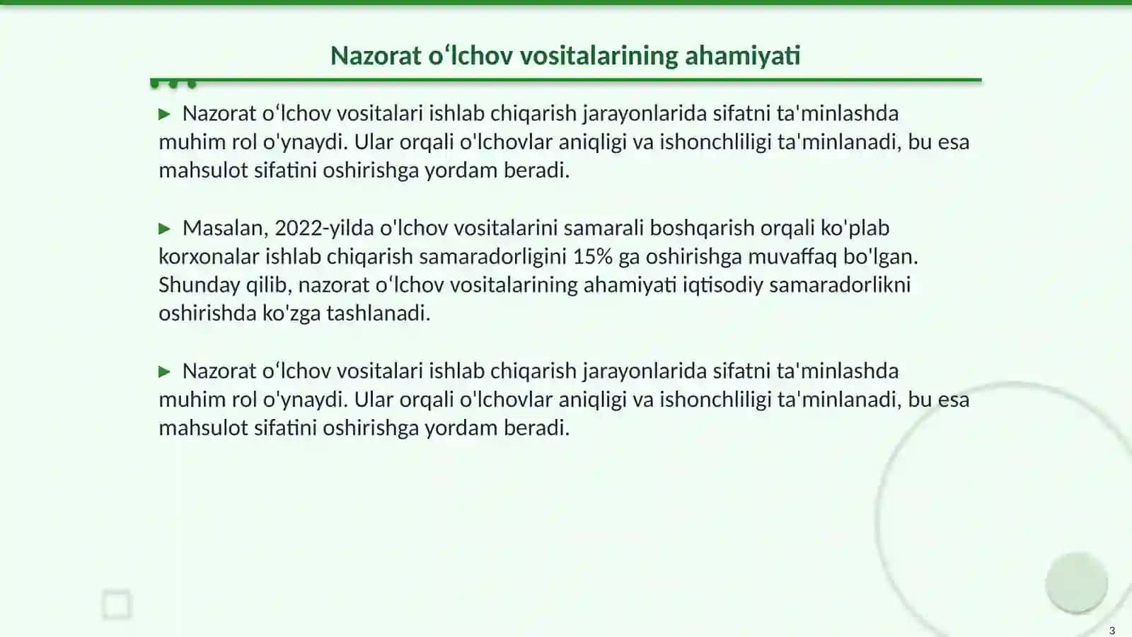 Nazorat oʻlchov vositalarini boshqarish jarayoni pratseduralari 3