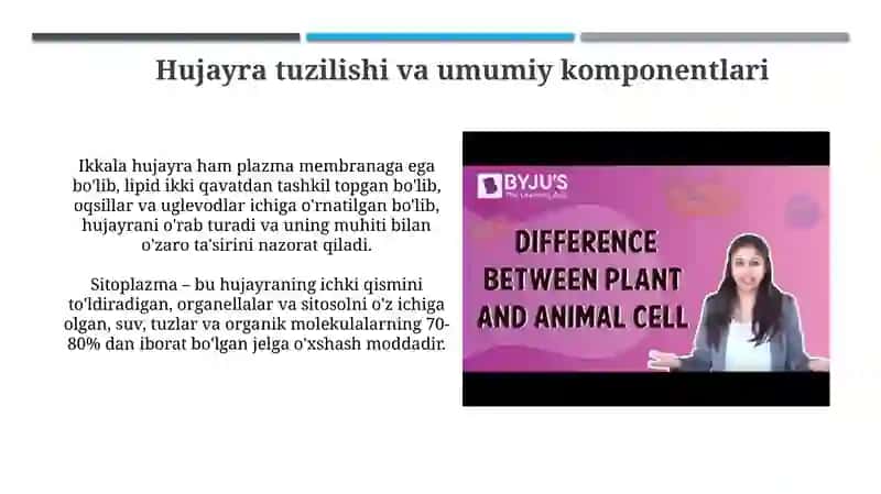 Hayvon va o'simlik hujayralarining o'xshashligi va farqi 3