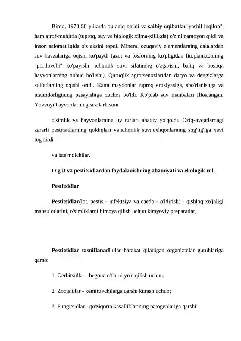 Yashil inqilob ununig iqtisodiy ahamiyati 3