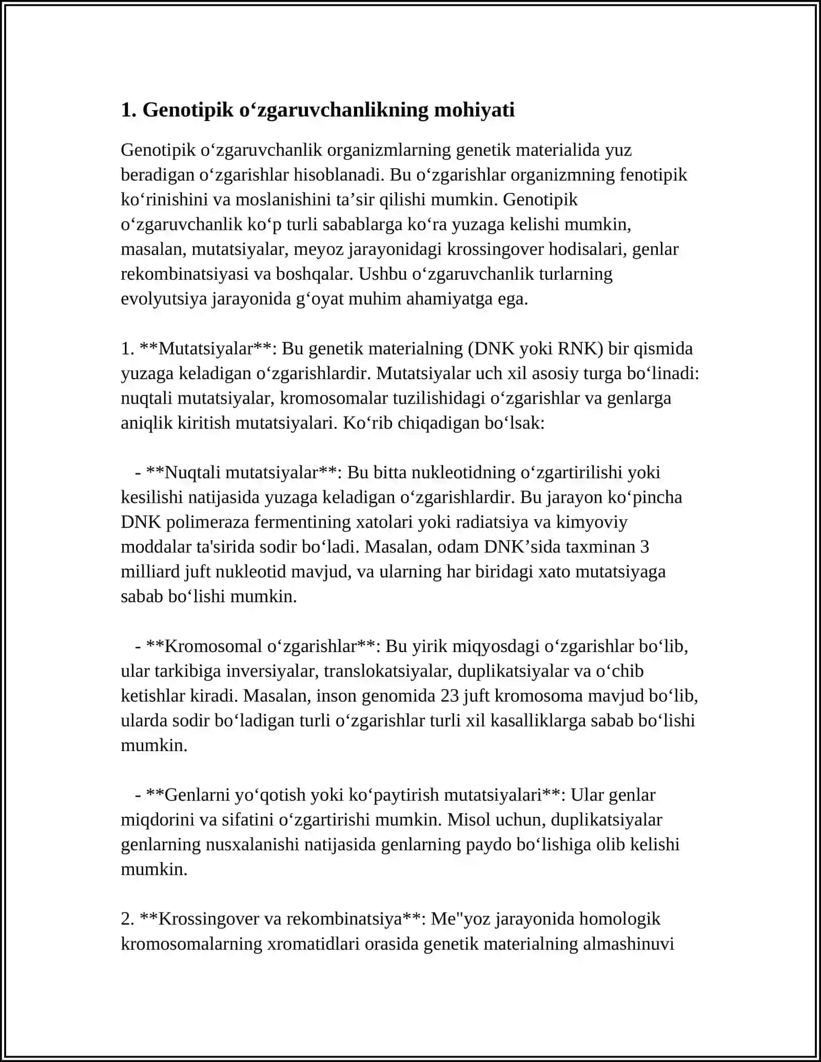 GENOTIPIK OʻZGARUVCHANLIK TURLARI 3