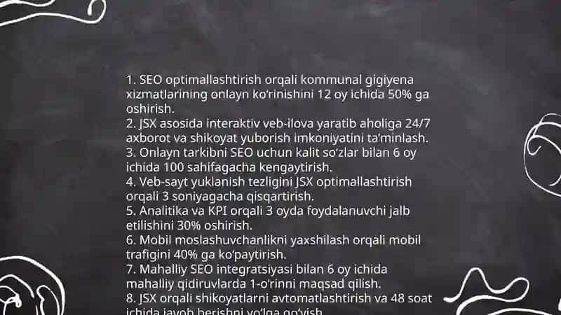 SEO va JSX kommunal gigiyena boʻlimi ish rejasini tuzish 3