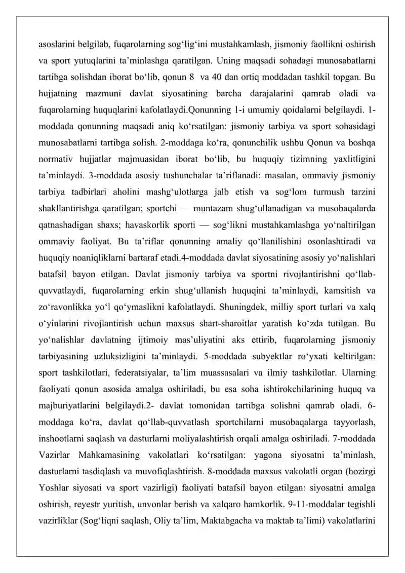 O‘zbekiston Respublikasi hukumatining jismoniy madaniyat va sport bo‘yicha qabul qilgan qaror va farmonlari 3