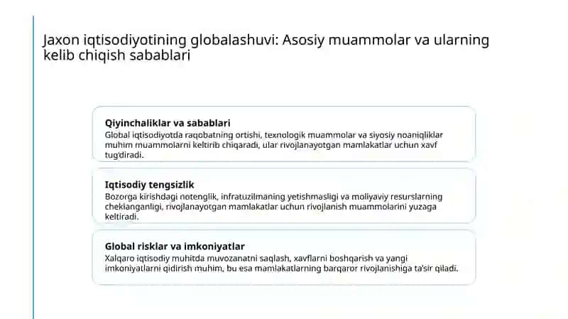 Jaxon iqtisodiyoti globalashuvi muammolarining oqibatlari va xal etish yo‘lari 3