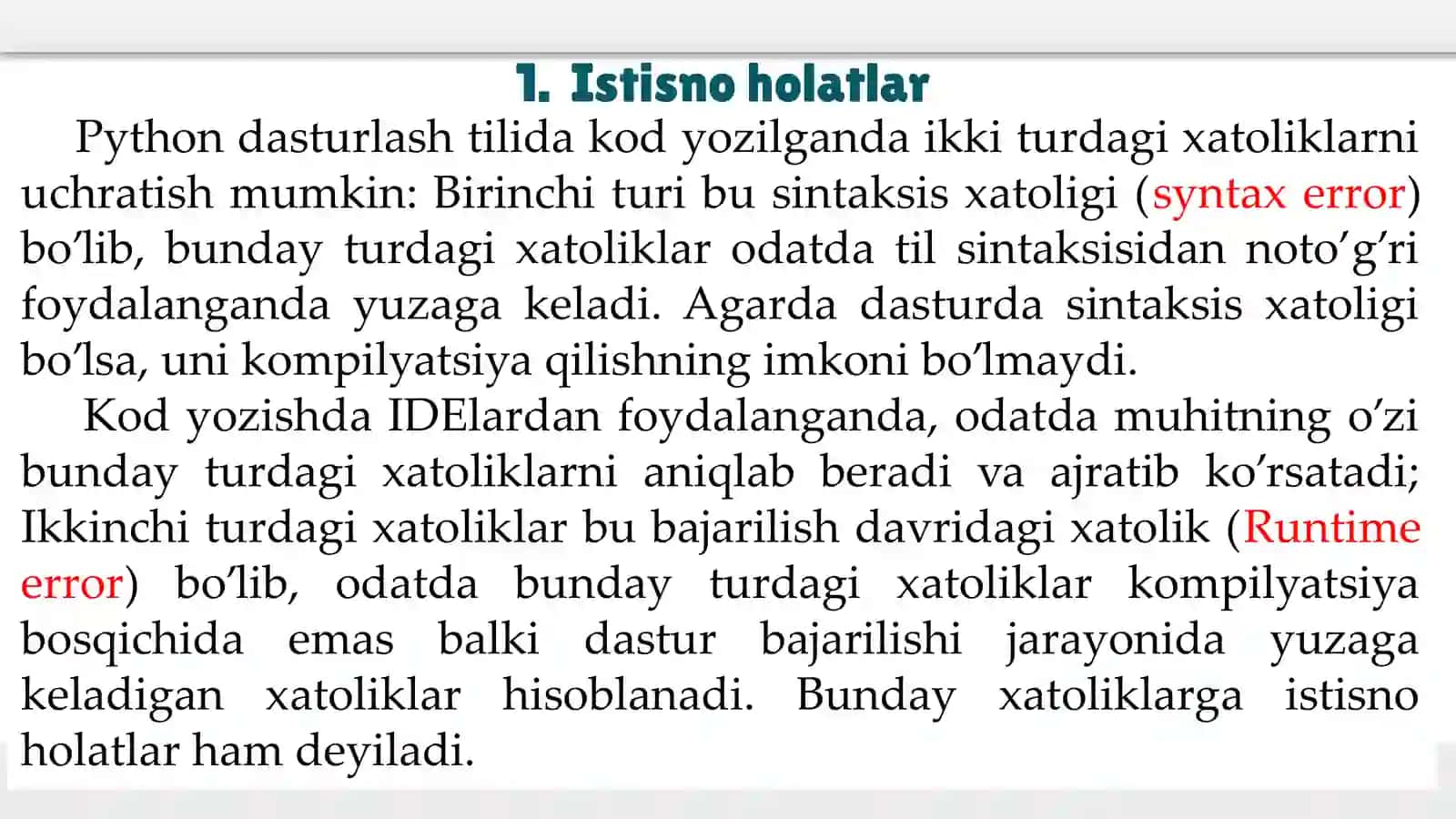 Python dasturlash tilida Istisnolar 3