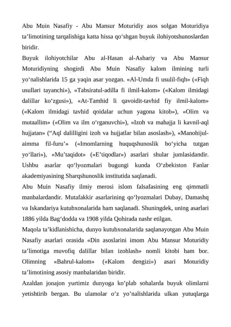 ABU MUIN NASAFIY ISLOM ILOHIYOTCHISI 3