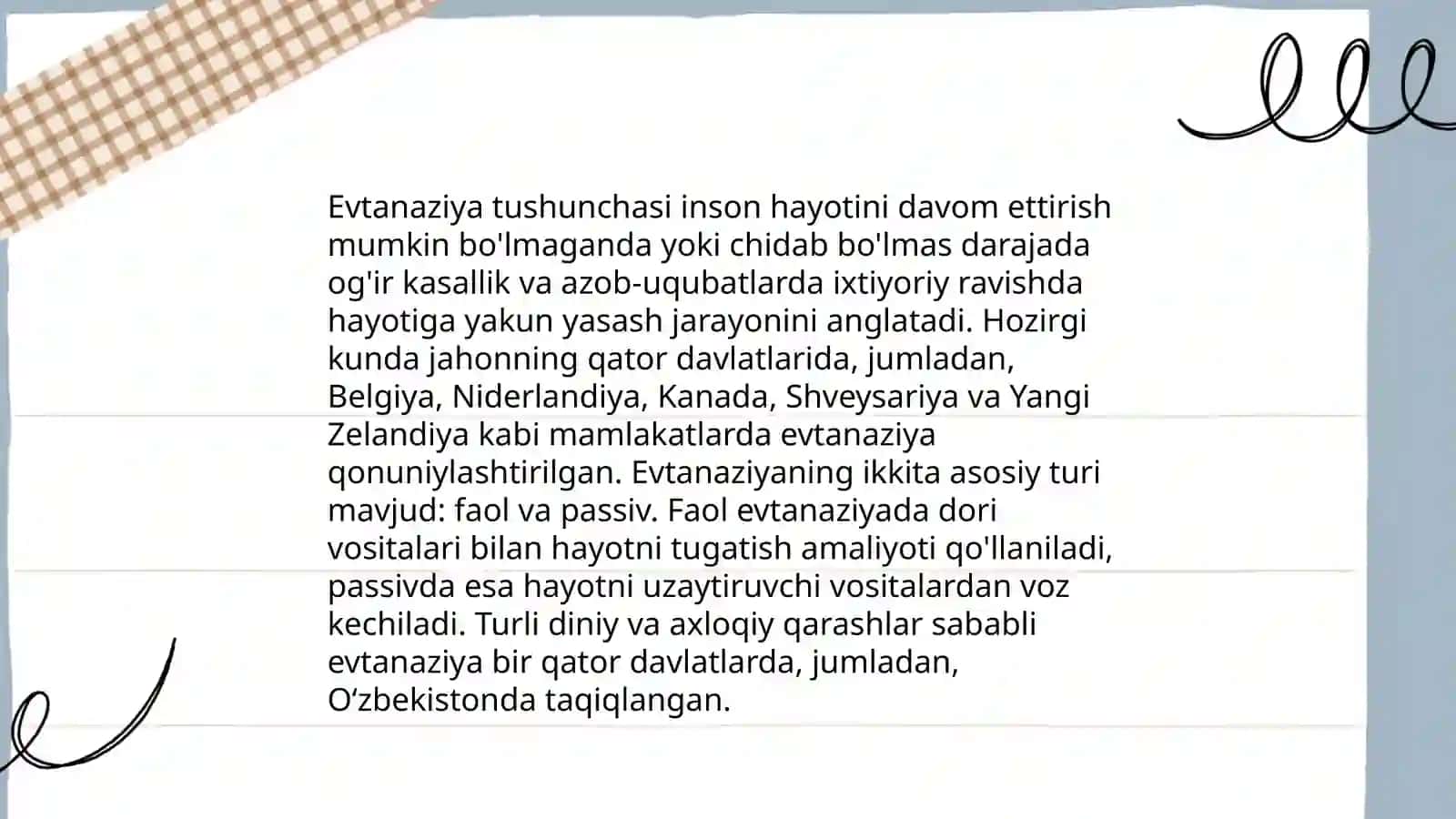 Tibbiy faoliyatda passiv evtanaziya muammolari Miraliyeva Muxlisa 3