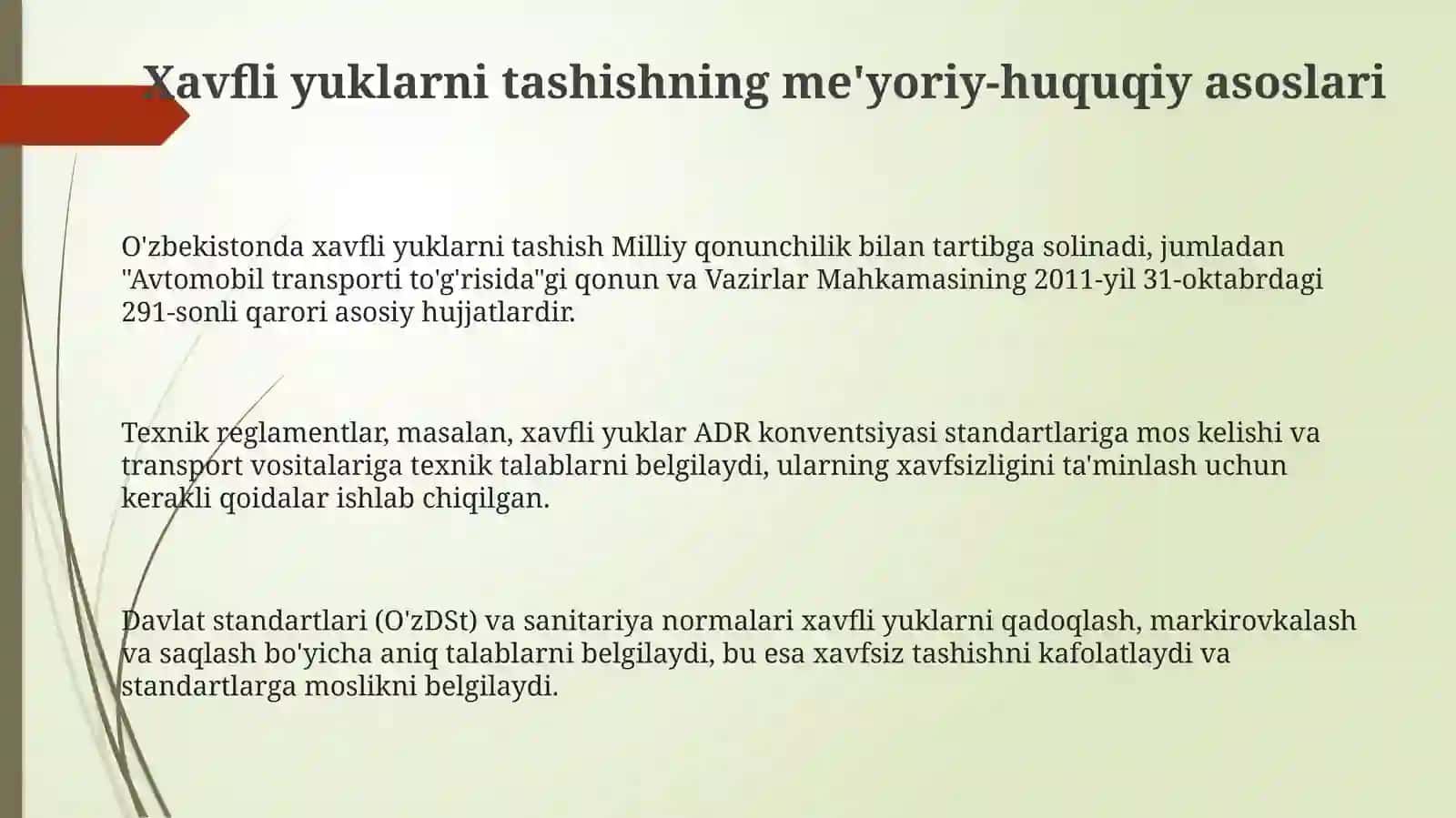 Xavfli yuklarni avtomabil transportida tashish qoidalarini oʻrganish 3