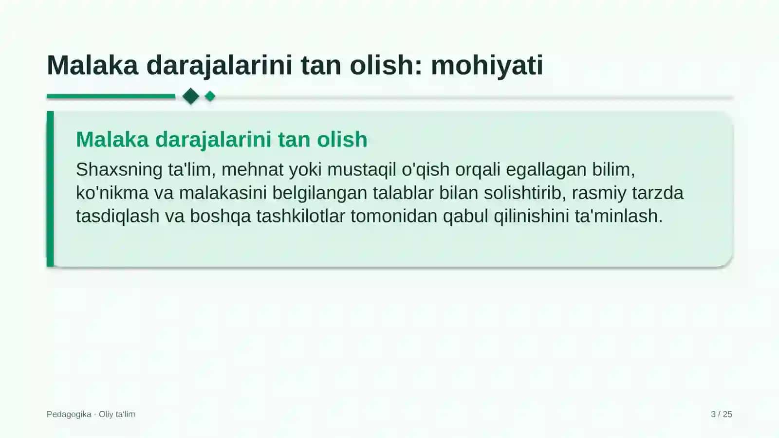 chorvachilik xo'jaliklarida malaka darajalarini tan olish 7472 3
