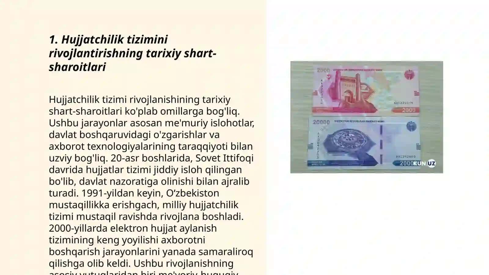 Oʻzbekiston Respublikasida hujjatchilik takomillashuvi. Ish hujjatlari va ularga qoʻyiladigan asosiy talablar 3