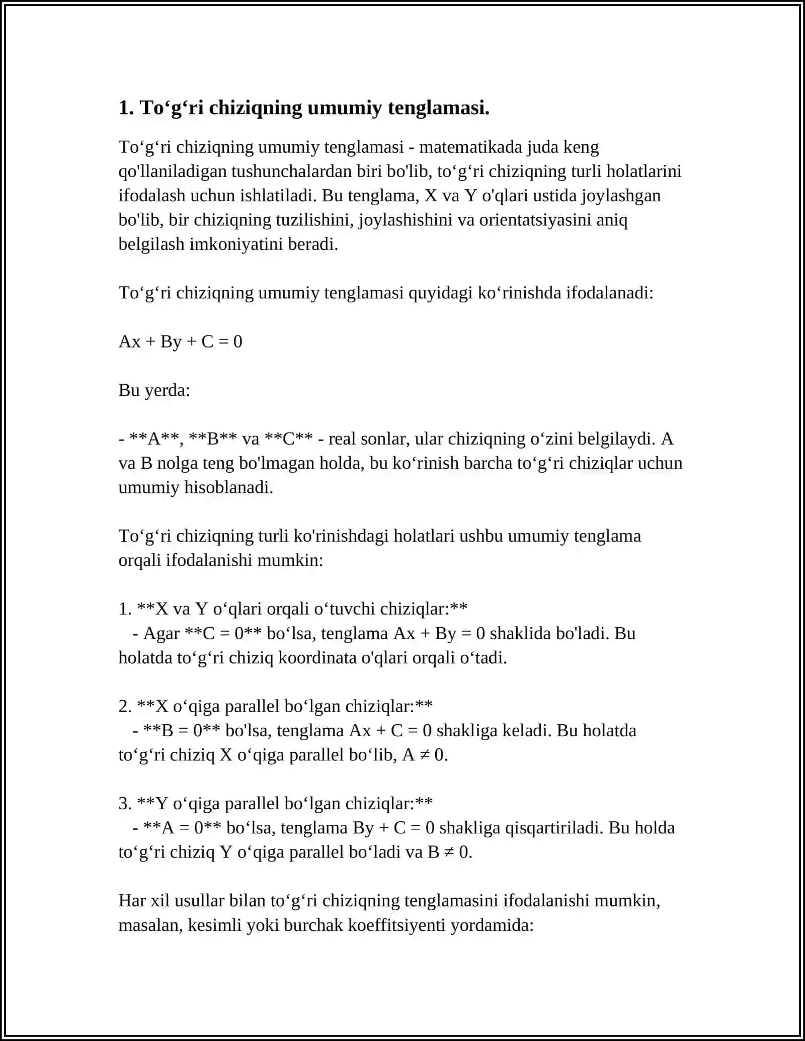 Toʻgʻri chiziqning umumiy tenglamasi 3
