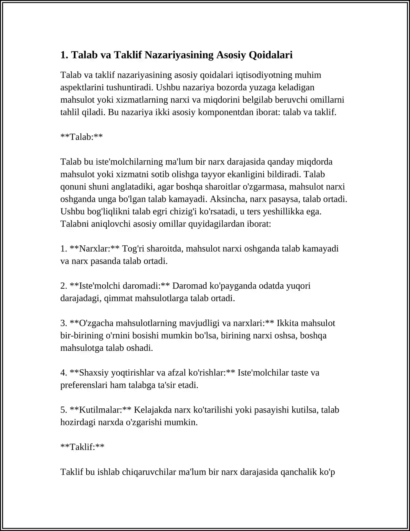 MUSTAQIL ISH Mavzu: TALAB VA TAKLIF NAZARIYASI ASOSLARI.ISTEMOLCHILARNI TANLOV NAZARYASI 3