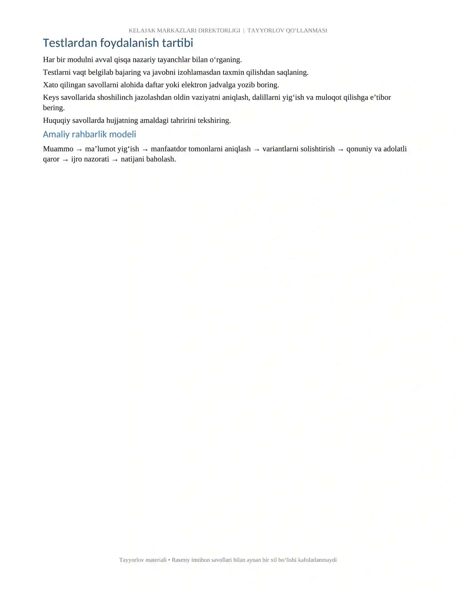 Kelajak markazi direktorlari — 800+ test va tahlil 3