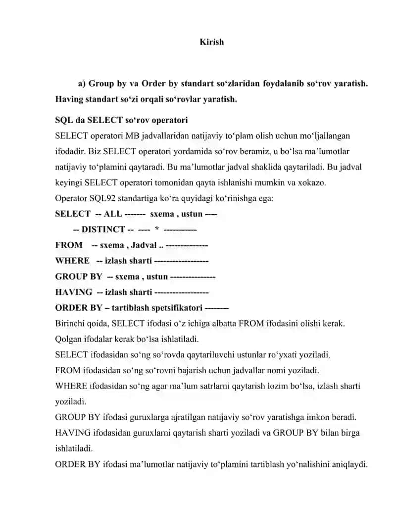 Standart funksiyalardan foydalanib so‘rovlar yaratish 3