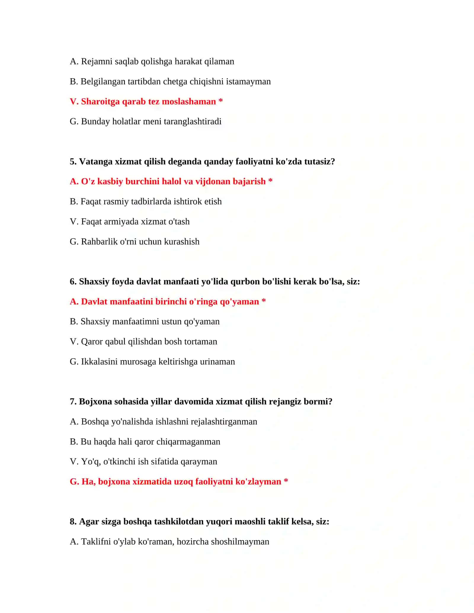 Bojxona IQ test savollari Word 3
