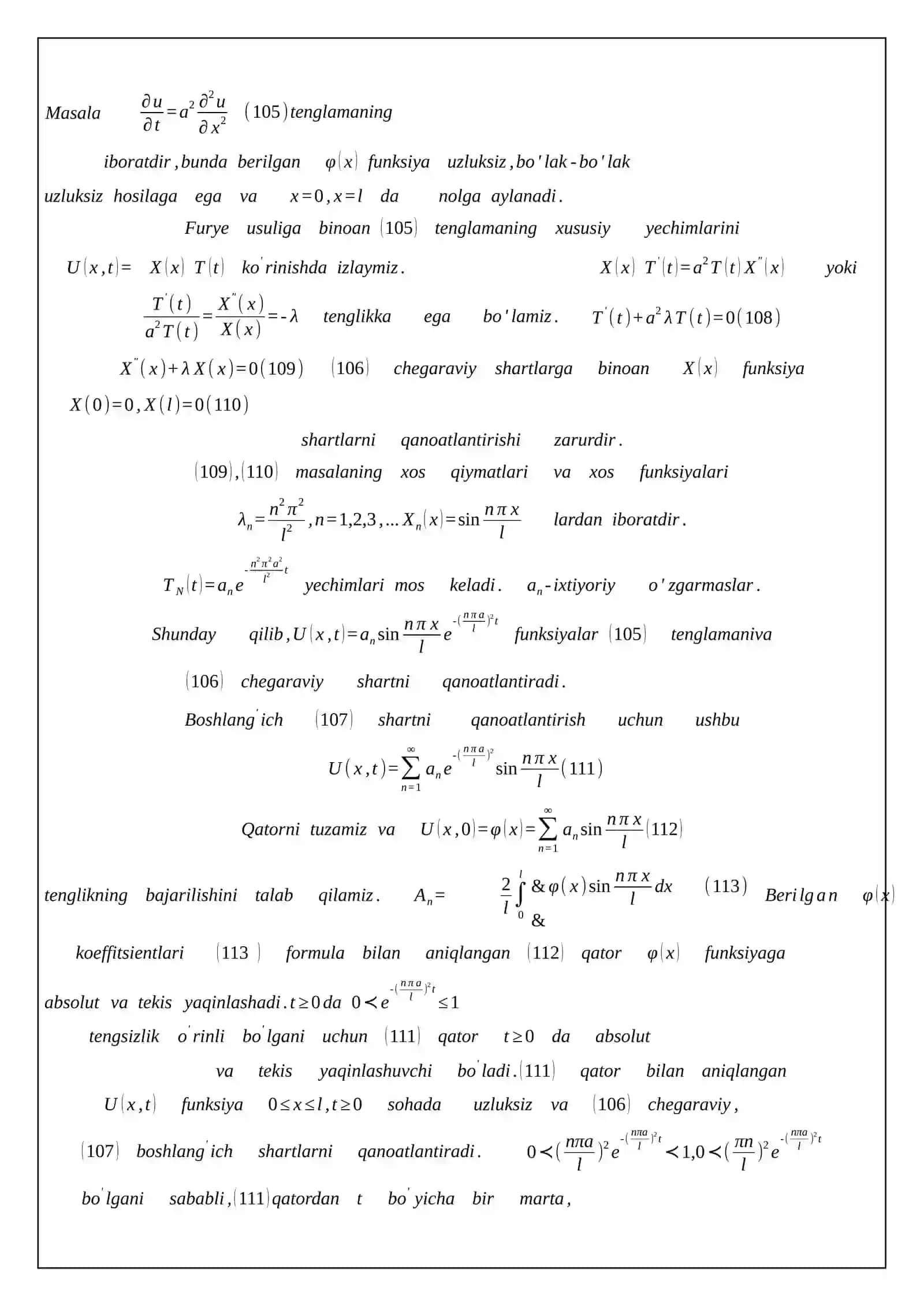 Bir o'lchovli issiqlik o'tkazuvchanlik tenglamasi 3