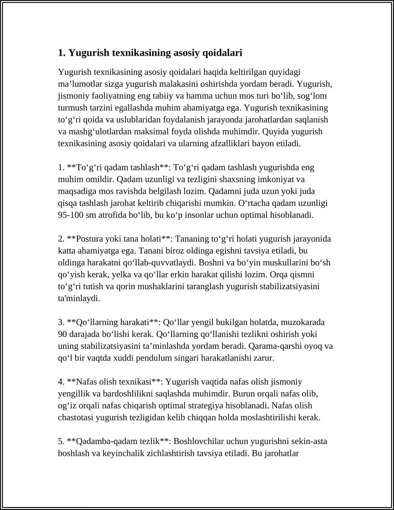 MUSTAQIL ISH Mavzu: YUGURISH TEXNIKASI ASOSLARI 3