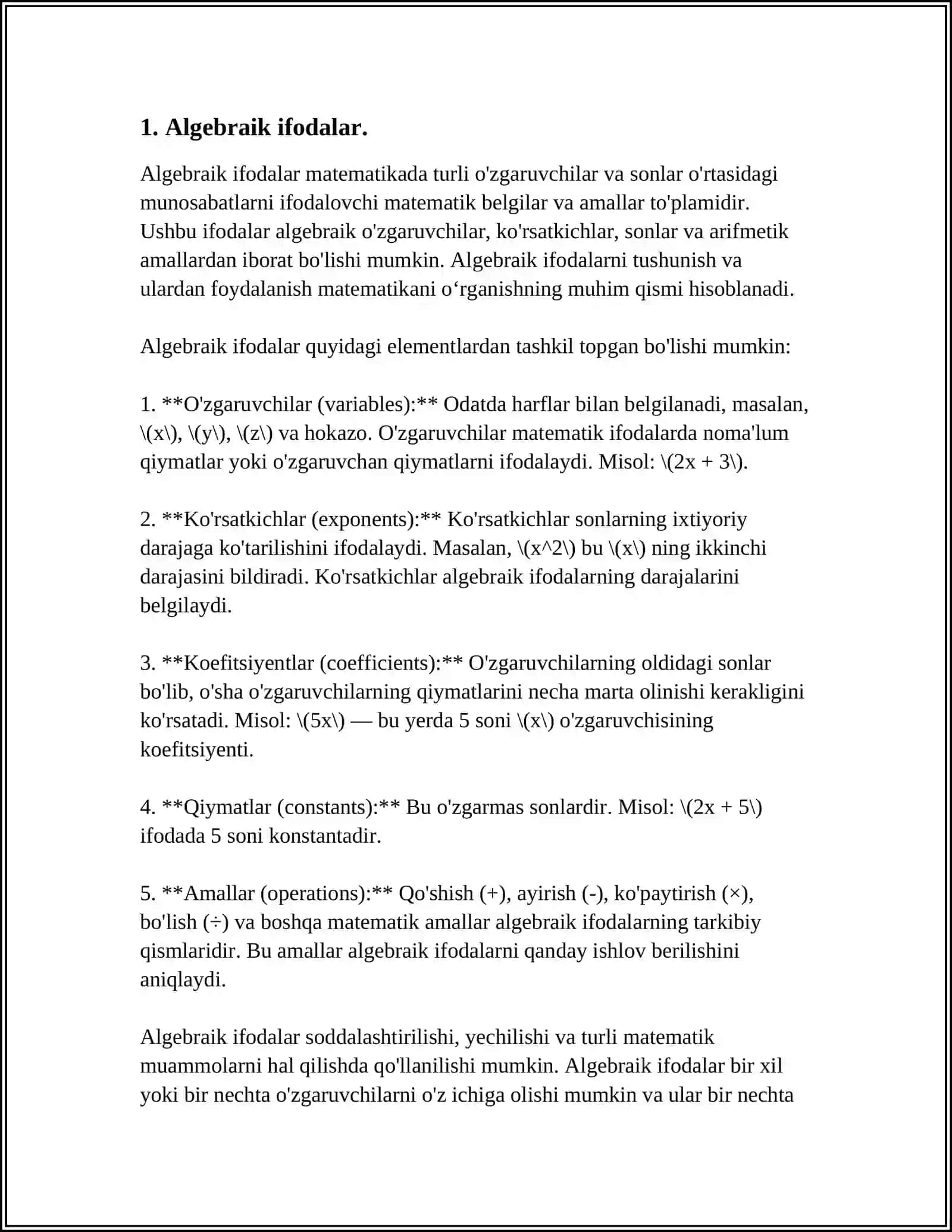 Algebraik ifodalar 3