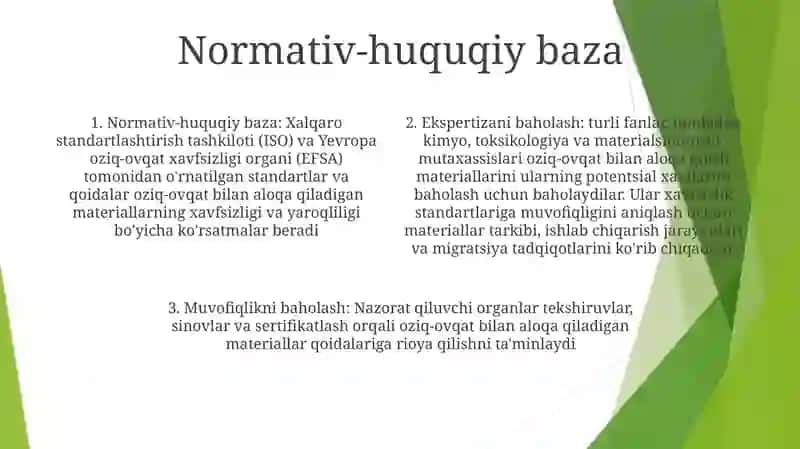 Oziq-Ovqat Bilan Kontaktda BoʻLadigan Materiallarning Ekspertizasi 3