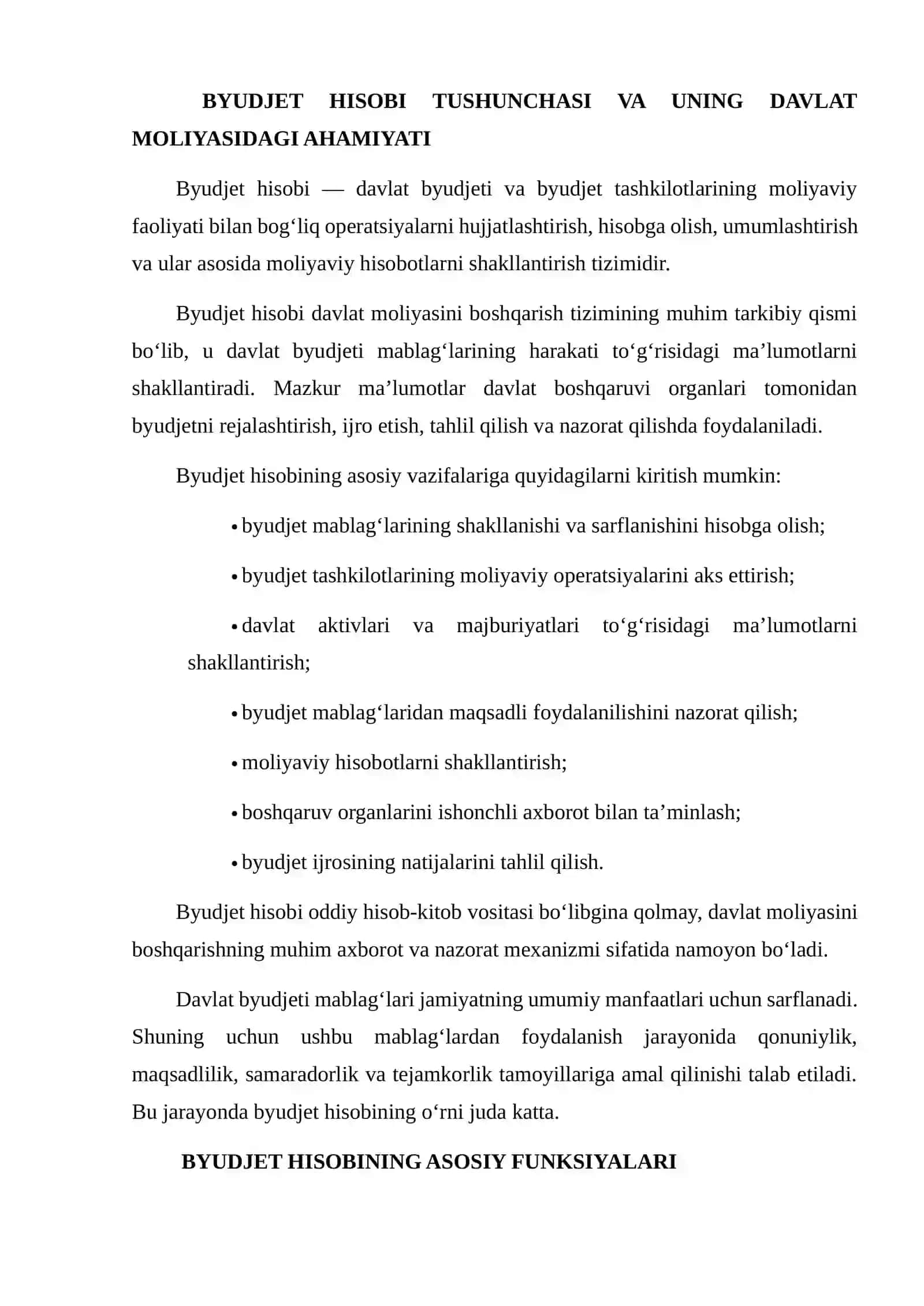 DAVLAT BYUDJETI VA DAVLAT MAQSADLI JAMG‘ARMALARI BYUDJETLARINING IJROSI BO‘YICHA BYUDJET HISOBINING AXBOROT TIZIMLARI VA ULARDAN FOYDALANISH 3