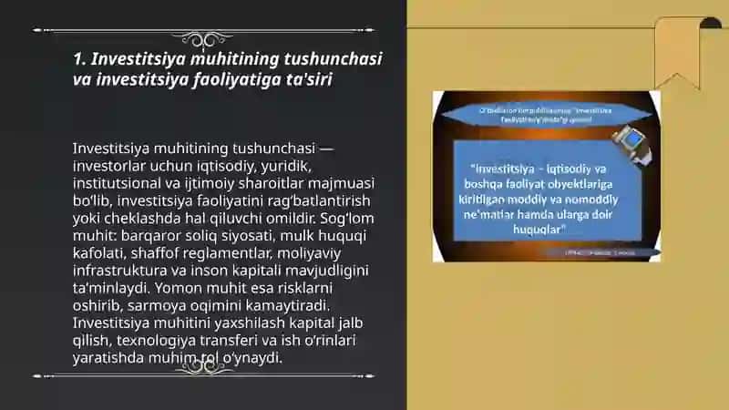 Investitsiya muhitining tushunchasi va investitsiya faoliyatiga ta'siri 3
