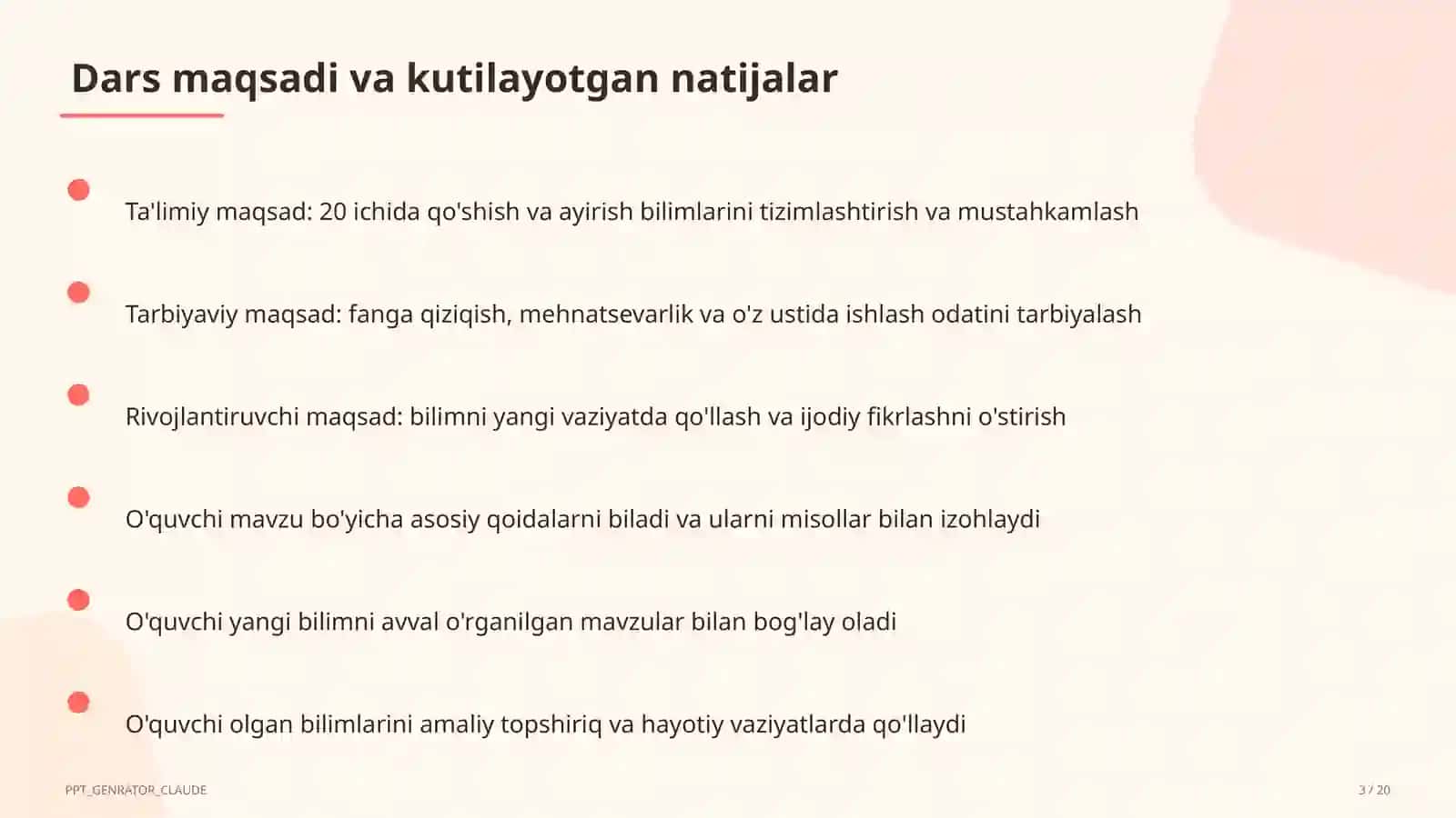 20 ichida qo'shish va ayirish (1-sinf) 3