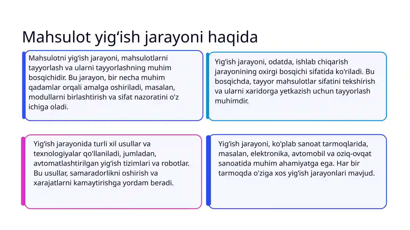Mahsulotni yigʻish ketma-ketligi 3