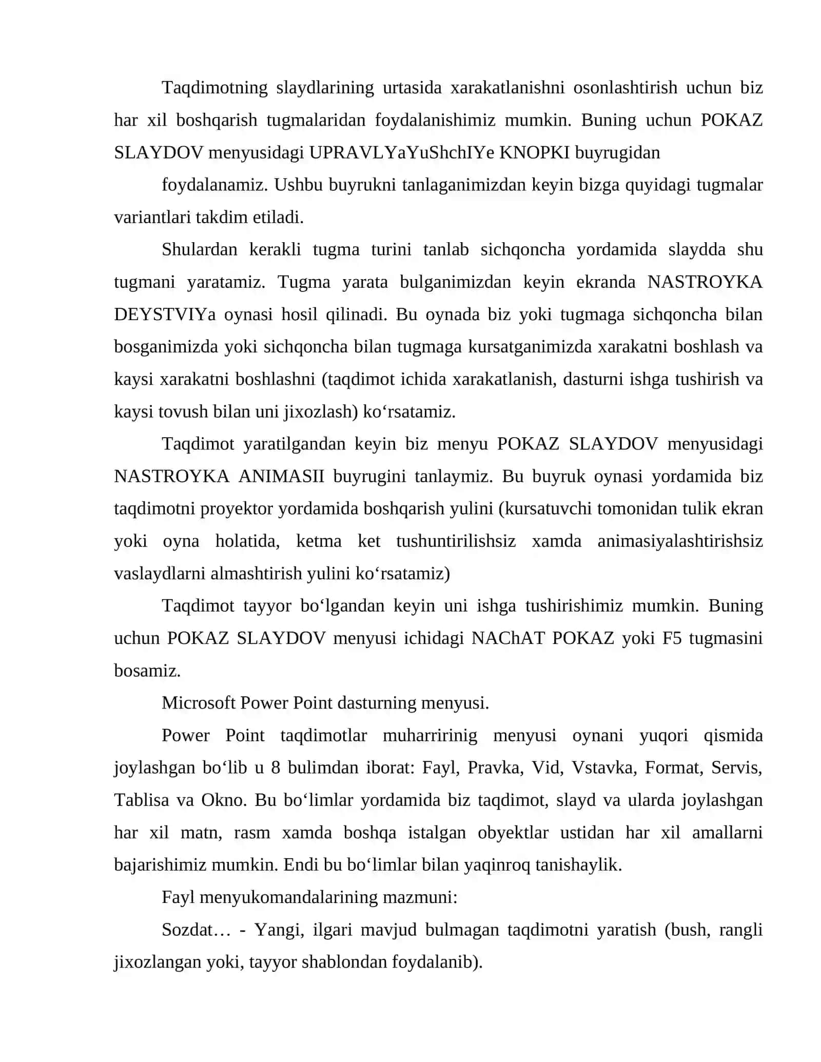 Power Point dasturining asosiy buyruqlari 3
