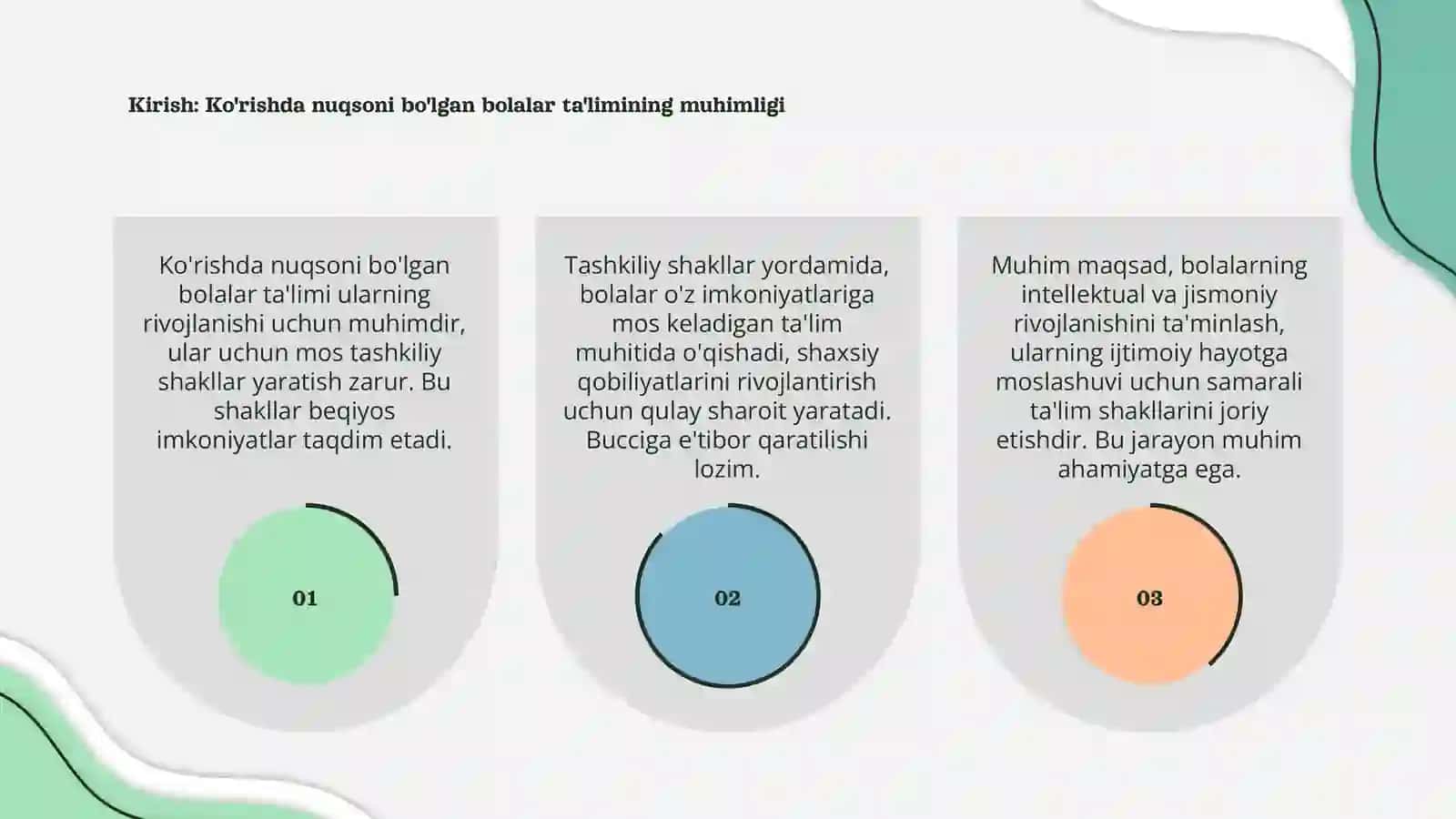 Ko'rishda nuqsoni bo'lgan bolalar ta'limining tashkiliy shakllari 3
