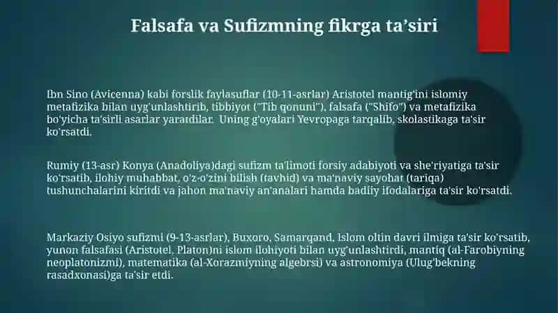 Markaziy Osiyo mutafakkirlarining jaxon ilm-faniga qoʻshgan xissalari 3