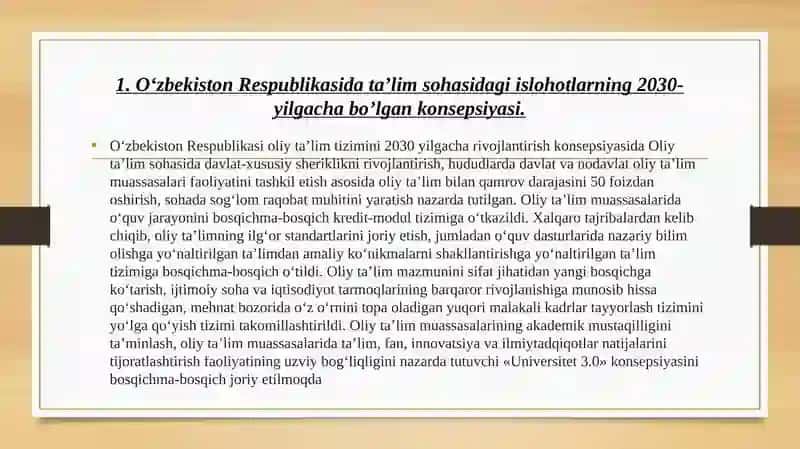 O‘zbekistonda oliy talim tizimini rivojlantirishning kansepsiyalari 2030-yilgacha 3